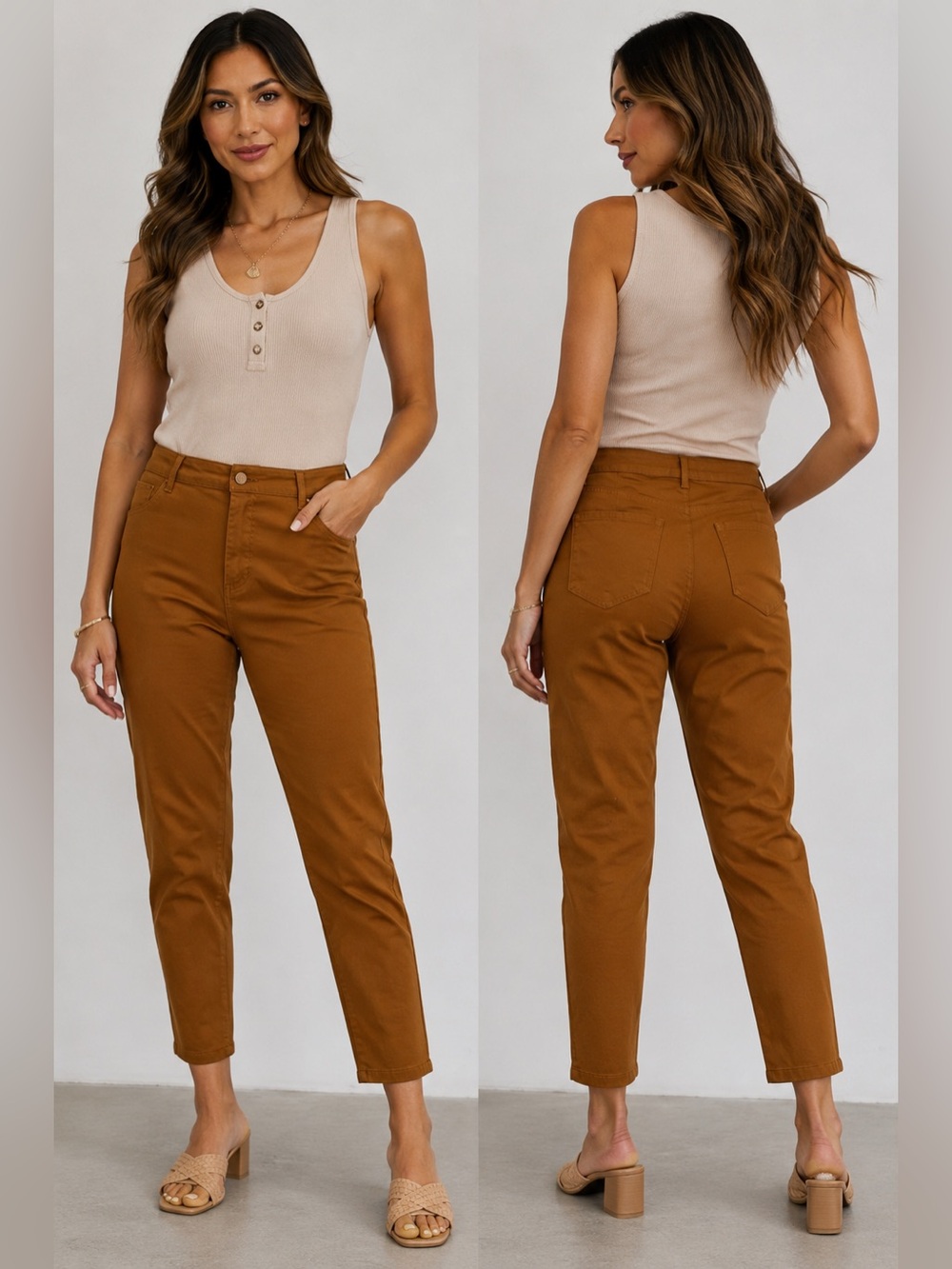 L’AGENCE Coated Skinny Jeans Mid Rise Ankle Crop Brown Copper Size 31